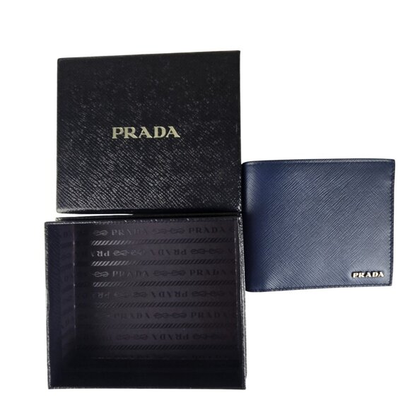 Prada Men's Baltic Blue Billfold Wallet Saffiano Leather in Box NWOT - Picture 6 of 7